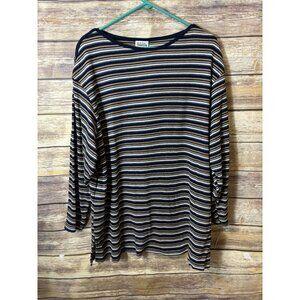 Basic Editions Plus Size Women's Knit Top 2X NWT Blue Brown White Stripe